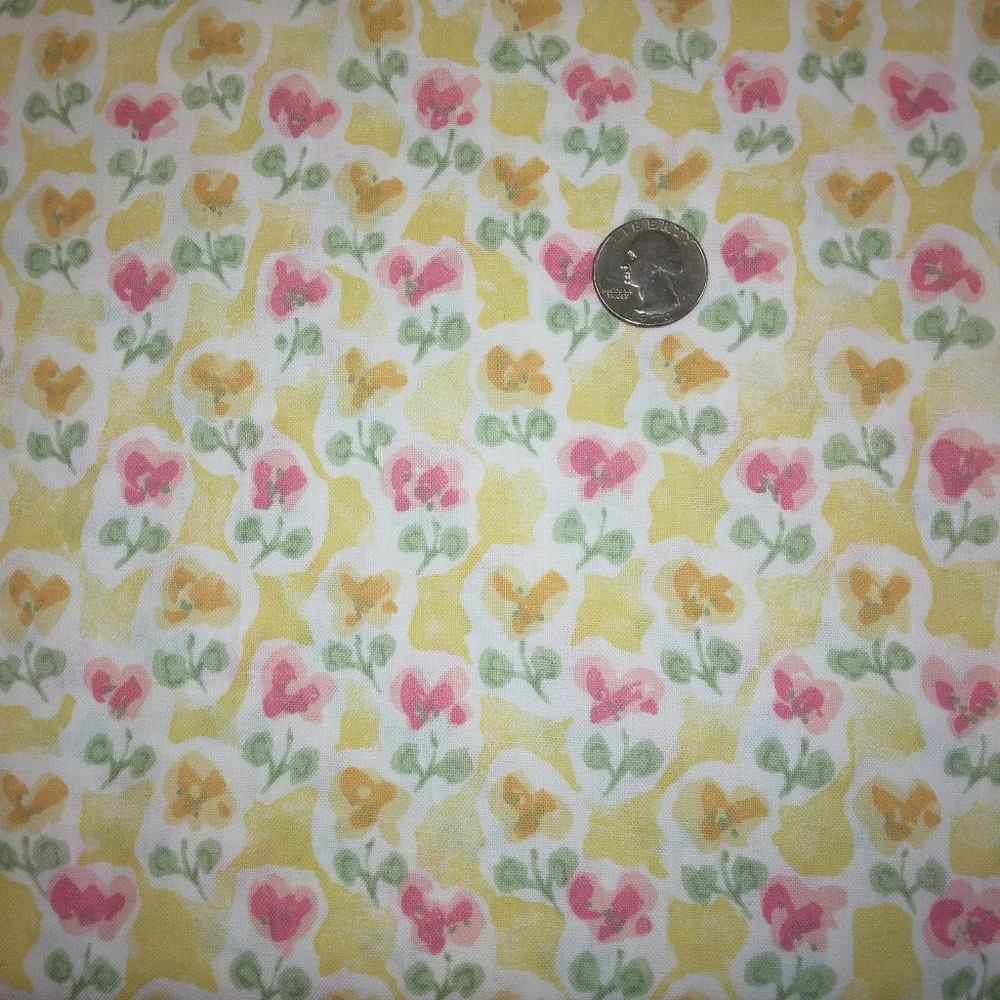 FABRIC Ikea of Sweden Pernilla Pansies pink & yellow abstract yellow bac…